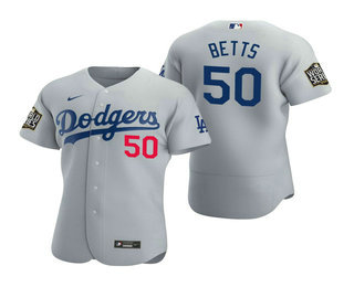 Cheap Men Los Angeles Dodgers 50 Mookie Betts Gray 2020 World Series Authentic Flex Nike Jersey